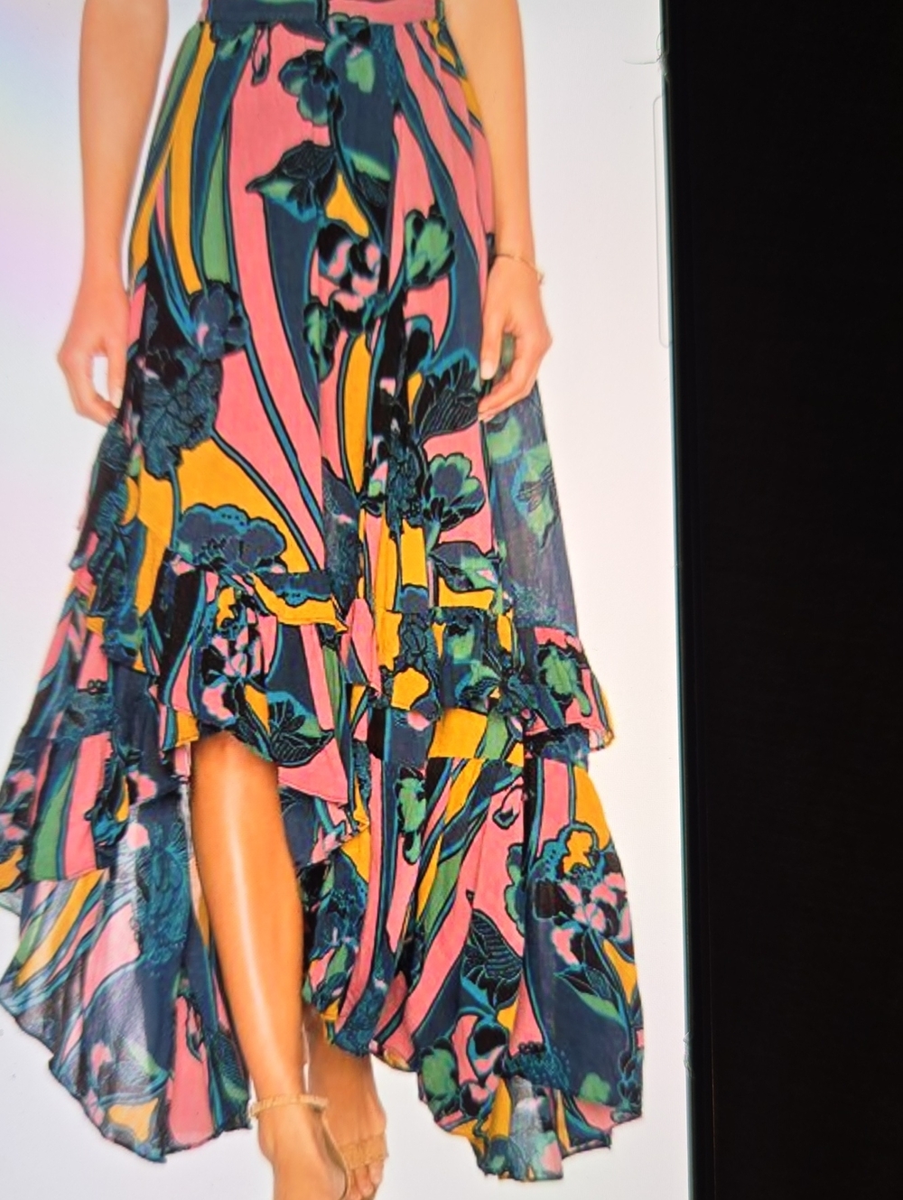 Free People Pink, Navy & Yellow Floral High-Low Maxi Skirt